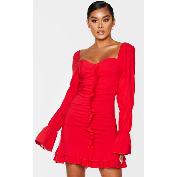 Pretty Little Things Ruched Front Bodycon Dress Sz 2 Red - Picture 1 of 13